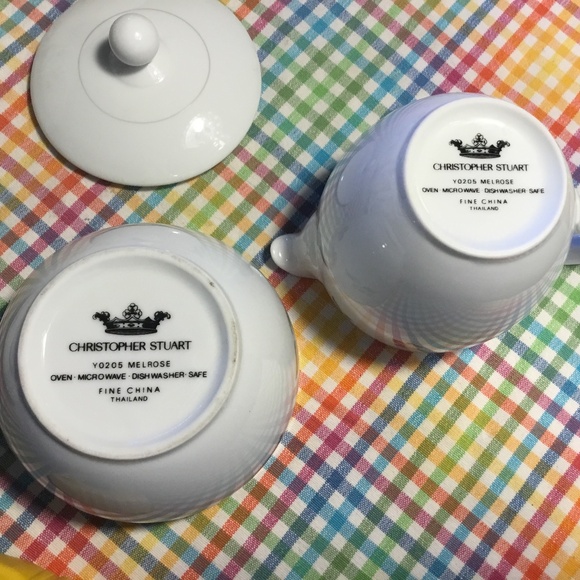 Christopher Stuart Fine China Melrose Set of 2 Cups 2 Saucers Creamer Sugar Bowl - Picture 3 of 16